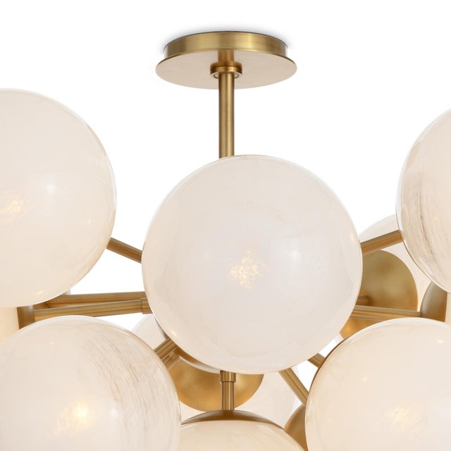 Shine Globe Flush Mount, Natural Brass with Swirl Glass For Sale - Image 4 of 8
