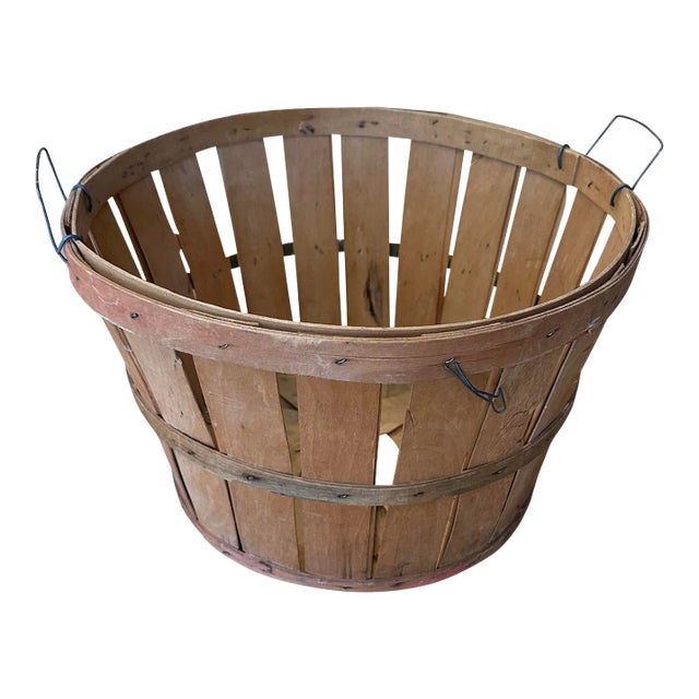1990s Vintage Wood Bushel Basket Chairish