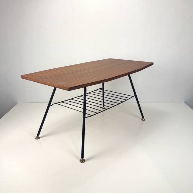 Black Mid-Century Italian Coffee Table in Teak Veneer with Magazine Rack, 1960s For Sale - Image 8 of 8