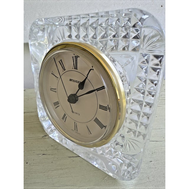 Vinatge MCM Staiger Quartz Lead Crystal France Desk Clock West Germany For Sale - Image 4 of 5