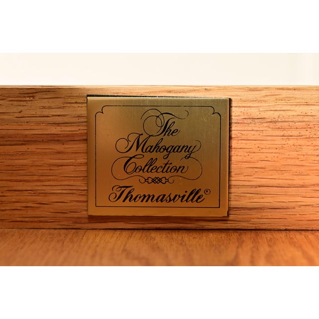 Wood Thomasville Georgian Carved Mahogany Lighted Breakfront Bookcase or Dining Cabinet For Sale - Image 7 of 16