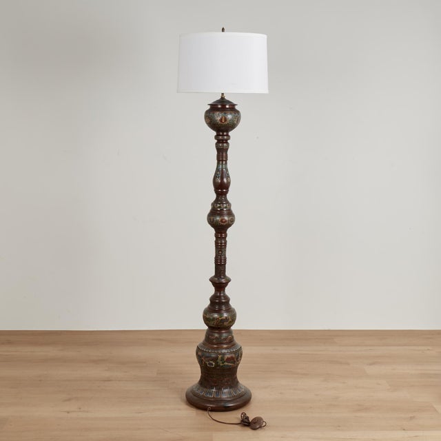 Antique Bronze Champleve Floor Lamp For Sale - Image 9 of 9