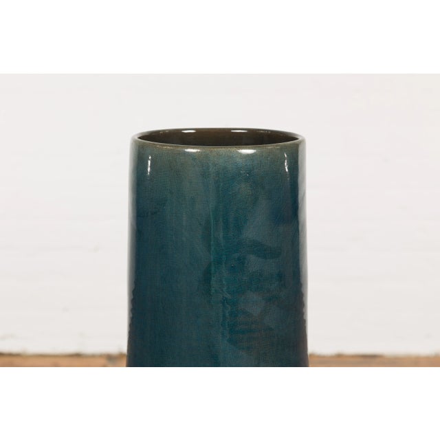 Artisan Made Prem Collection Blue Floor Ceramic Vase with Screen Patterns For Sale In New York - Image 6 of 12