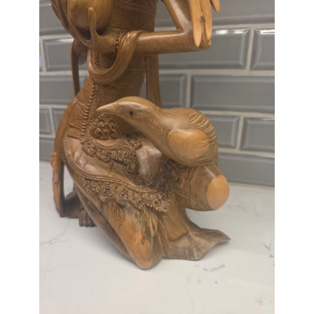 Museum-Quality Mid 20th Century Balinese Suar Wood Goddess Dewi Sri With Birds Masterwork Sculpture (Mas, Bali) For Sale - Image 10 of 11