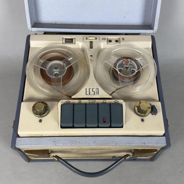 Authentic Renos portable, suitcase-style reel-to-reel tape recorder, a prestigious Italian industrial production by LESA...