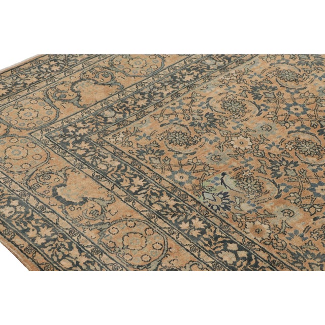 Antique Kashan Persian Rug, Brown and Blue With Floral Patterns - Rug & Kilim For Sale In New York - Image 6 of 8