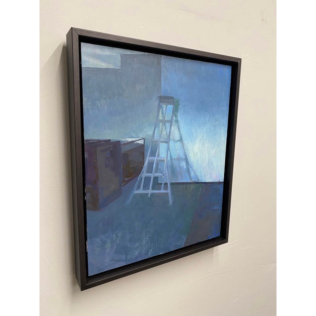 Cool Light by Riley Doyle | Oil on panel depicting a ladder and shadow in a cool-toned interior. For Sale - Image 4 of 5
