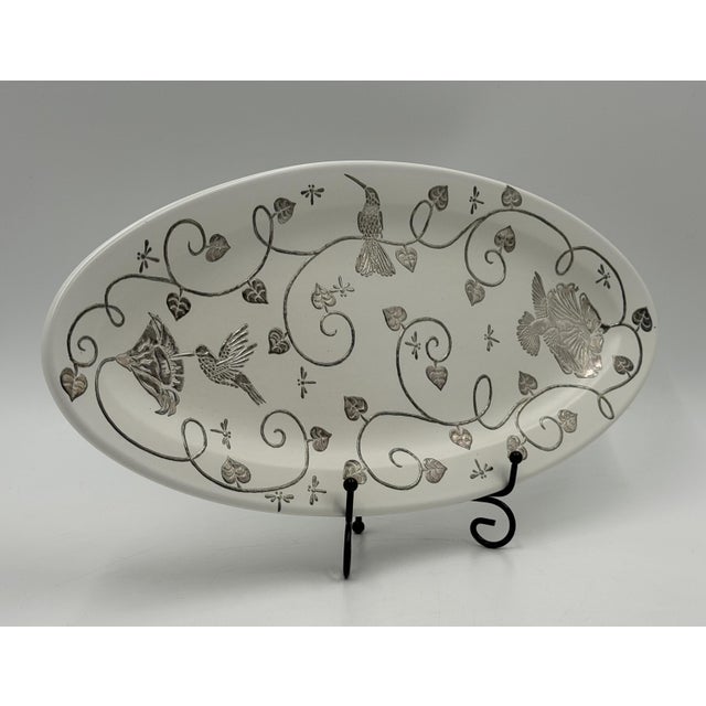 Contemporary 1980s Emilia Castillo Taxco Porcelain & Pure Silver Hummingbird Serving Platter For Sale - Image 3 of 18