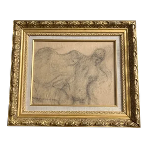 1940’s Original Abstract Expressionist Double Nude Charcoal Study Drawing Framed