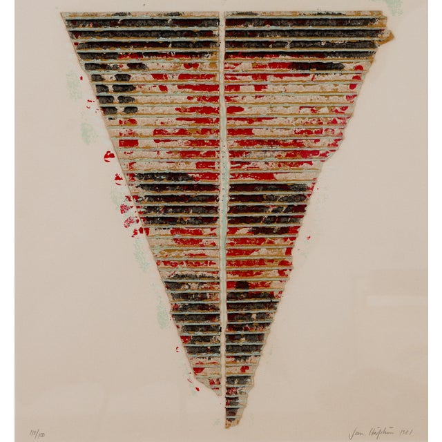 A signed and numbered 1981 colour lithograph with collage by Swedish artist Jan Håfström, edition 118/150. The composition...