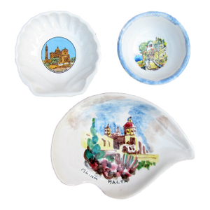 Vintage European Mediterranean Island Souvenir Decorative Bowls, Set of 3