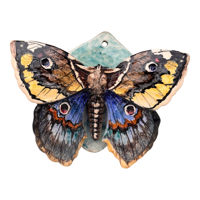 Rare Majolica Butterfly Wall Pocket Clement Massier, Circa 1900 For Sale