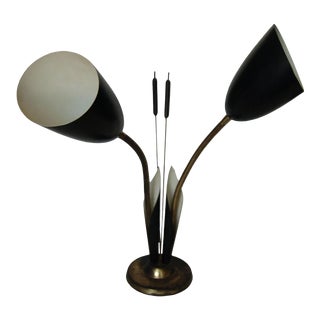 Mid Century Green Enamel Brass Gooseneck Calla Lily Desk Table Lamp For Sale