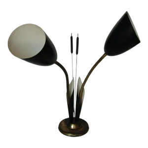 Mid Century Green Enamel Brass Gooseneck Calla Lily Desk Table Lamp