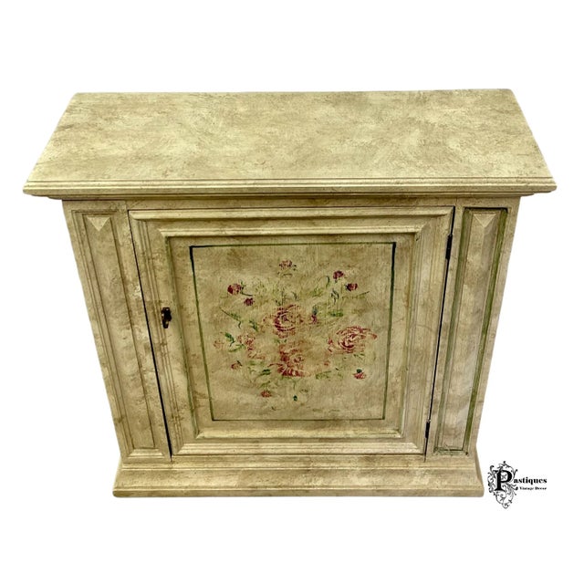 Vintage Rustic Shabby Chic Floral Painted Hall Chest & Mirror For Sale In Greensboro - Image 6 of 13