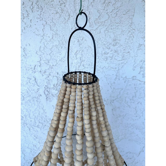 Farmhouse Natural Wood Beaded Boho Chandelier For Sale - Image 3 of 5