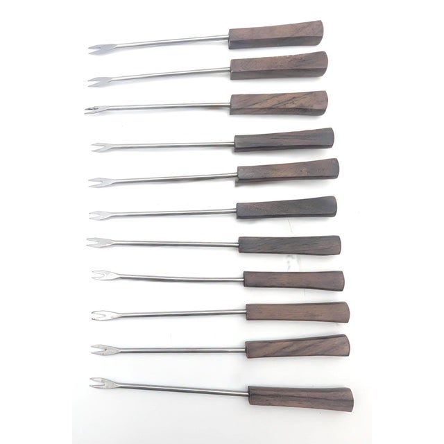 Mid-Century Modern Mid 20th Century Stainless Steel and Teak Wood Cocktail Picks For Sale - Image 3 of 9