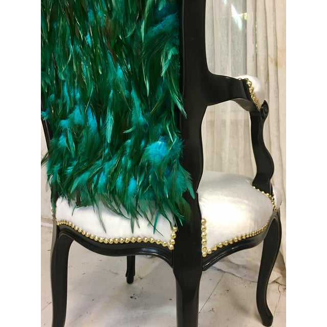 Modern Teal Feather Chair For Sale - Image 4 of 7