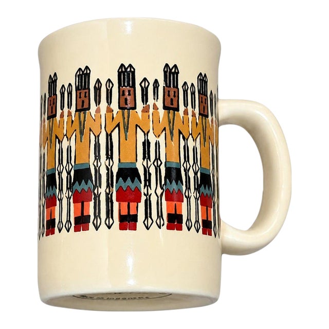 Vintage Indian Dancers Ceramic Coffee Mug Folk Art For Sale