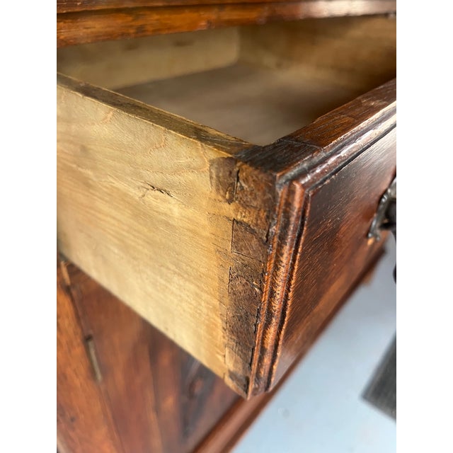 1800's Hand Carved Oak Hutch With Beveled Oval Mirror For Sale In Phoenix - Image 6 of 8