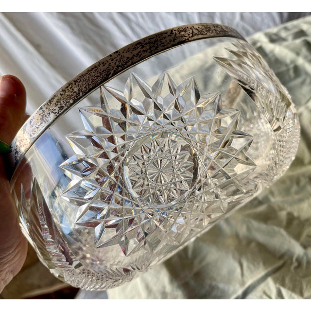 Mid-Century Modern H. Meyen German 800 Silver Rimmed Deeply Brilliant Cut Glass Round Center Bowl For Sale - Image 3 of 11
