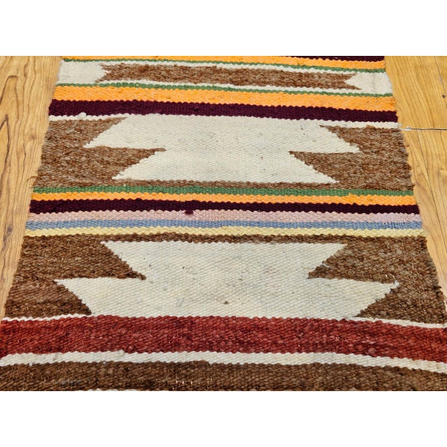 American Vintage Native American Navajo Area Rug, Handwoven Wool, Geometric Band Pattern, Ivory, Rust, Purple, Yellow, 2x3 For Sale - Image 3 of 14