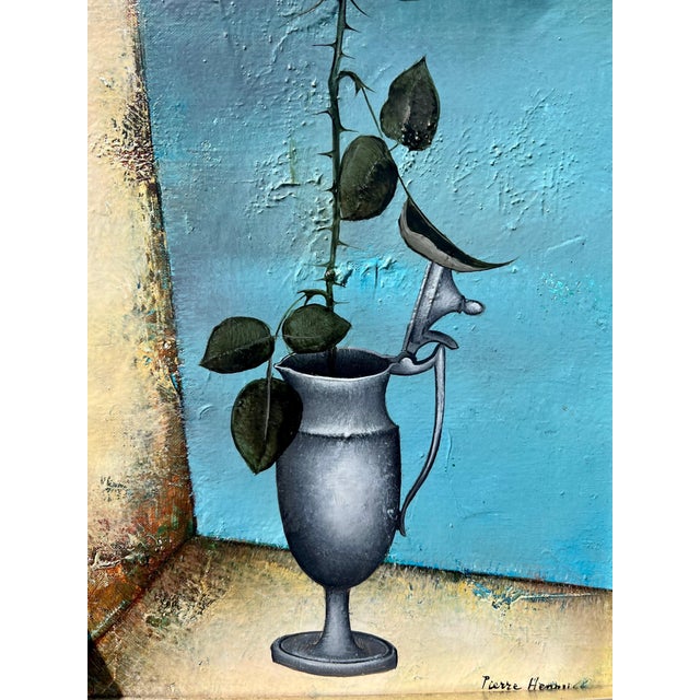 Pierre Henry, French Surrealism Oil Painting Pierre Henry Surrealist Color Flowers in Vase, 1966 For Sale - Image 11 of 12