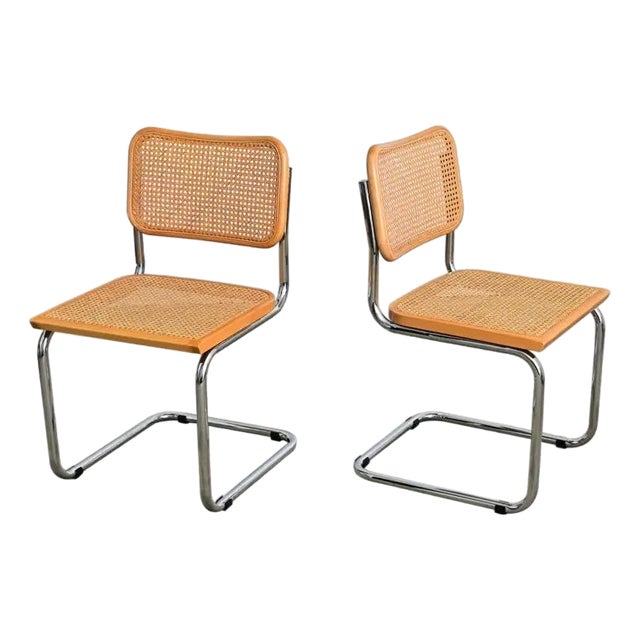 Pair of Italian Vintage Breuer Cesca Style Side Chairs With Cane Seats For Sale