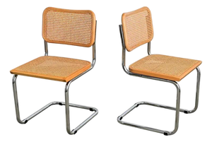 Pair of Italian Vintage Breuer Cesca Style Side Chairs With Cane Seats