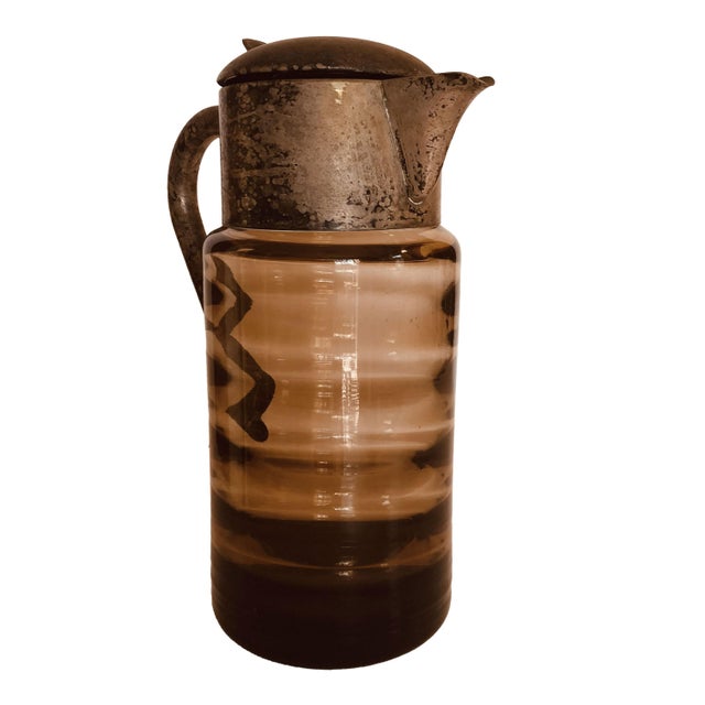 Mid 20th Century Art Deco Amber Glass Pitcher With Geometric Design For Sale - Image 11 of 11