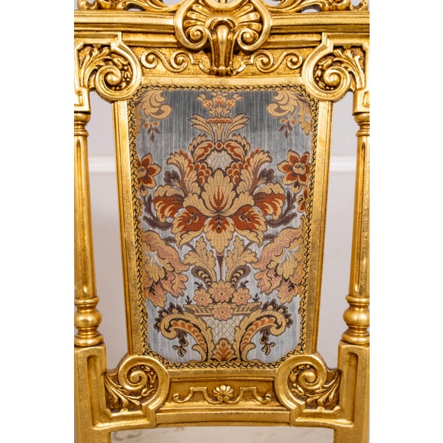 Textile Set of 14 French Louis XIV Style Gold Gilt Carved Throne Dining Chairs For Sale - Image 7 of 18