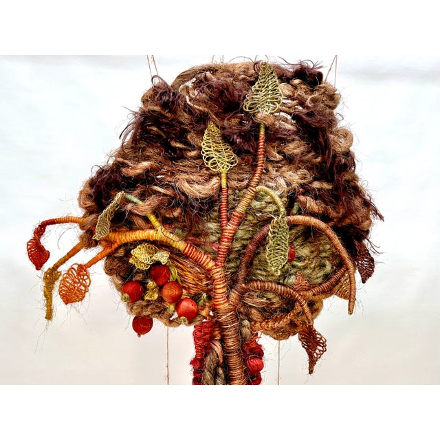 1970s Large Hand-Woven Apple Tree Macramé Art Wall Hanging in Coconut Fibers with Pinewood Details, West-Germany, 1970s For Sale - Image 5 of 18