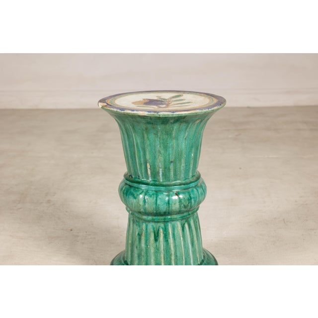 Antique Annamese Green Glazed Ceramic Pedestal with Floral Medallion For Sale In New York - Image 6 of 12