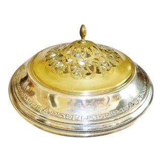 Antique Sterling Silver Center Bowl With Pierced Brass Lid for Flowers For Sale