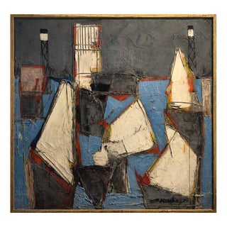 Claude Vénard, View of a Port, 20th Century, Oil on Canvas For Sale