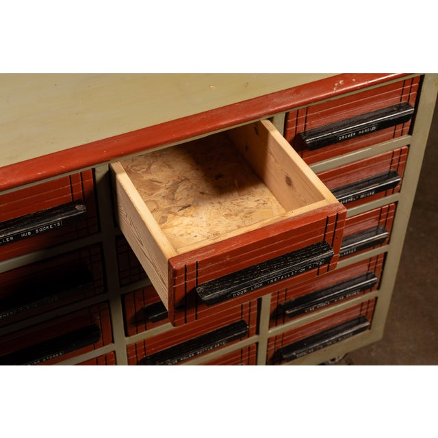 Vintage 15-Drawer Industrial Rolling Parts Cabinet For Sale In Chicago - Image 6 of 6