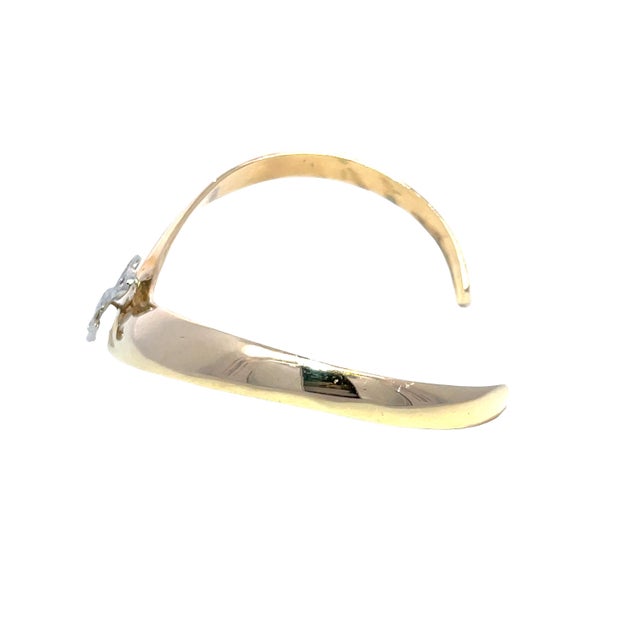 14k Yellow Gold Open Cuff Diamonds Inlaid Letter "L" Bangle For Sale - Image 4 of 9