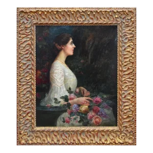 Exceptional Large Antique Portrait Painting of a Woman With Flowers by Malcolm Fraser