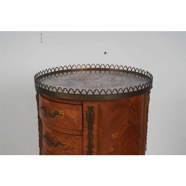 Late 19th Century French Louis XV Kingwood Marquetry and Parquetry Circular Three Drawer Petit Side Table with pierced...
