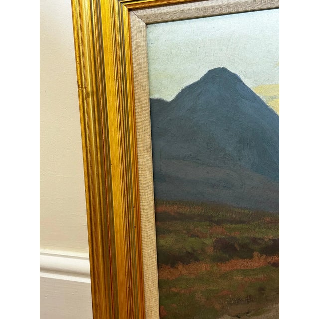 Traditional Scottish Mountain Oil Landscape at Dusk Signed by George Houston, c.1900–1920 For Sale - Image 3 of 12