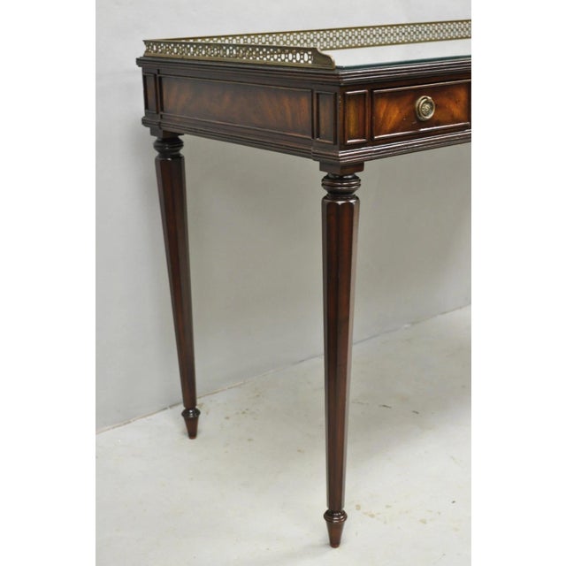 Brown Late 20th Century Maitland Smith Mahogany Regency Style 3 Drawer Writing Desk W/ Brass Gallery For Sale - Image 8 of 14