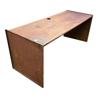 1990s Brutalist Solid Metal Console Media Table with Hole for Wires For Sale