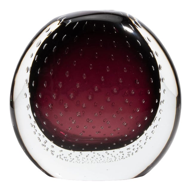 Hand Blown Murano Vase in Amethyst With Bubbles For Sale