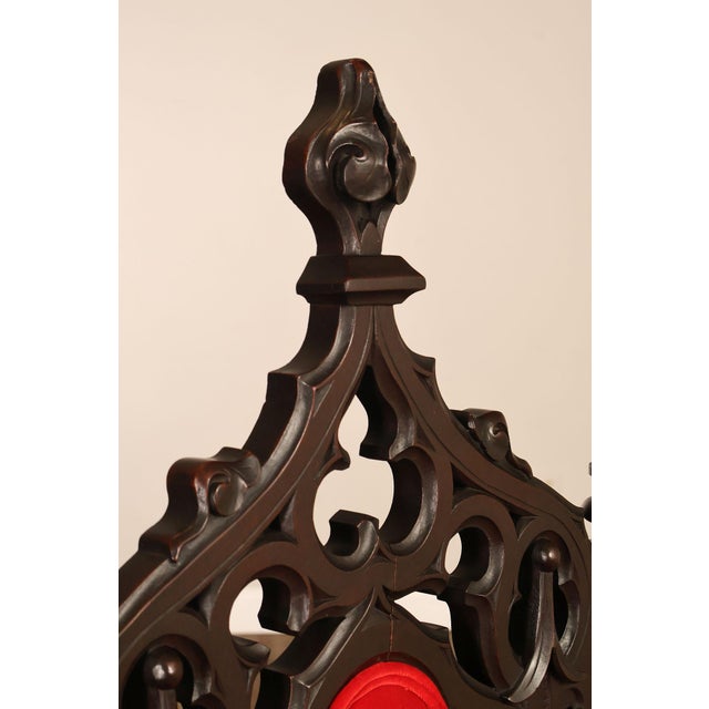Gothic Revival Walnut Carved Wood Throne Pair Of Armchairs For Sale - Image 11 of 18