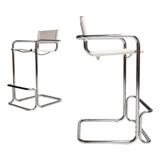 Leather Bar Stools attributed to Mart Stam, 1970s, Set of 2 For Sale