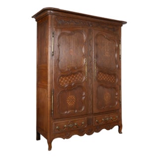 19th Century Tall French Armoire With Inlaid Details For Sale
