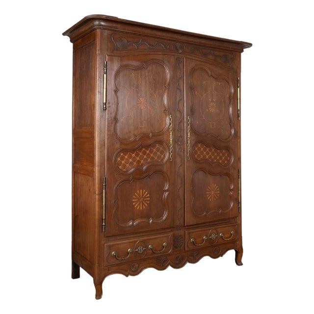 19th Century Tall French Armoire With Inlaid Details For Sale