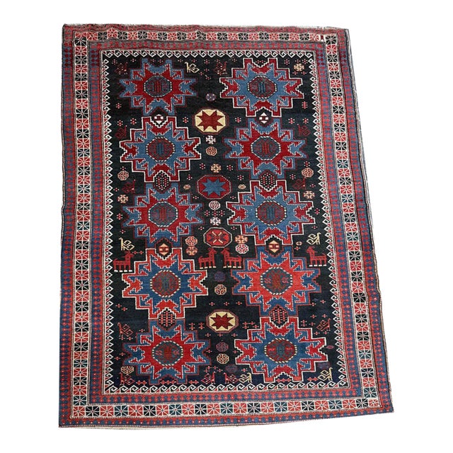 Antique Decorative Blue Ground Caucasian Shirvan Rug For Sale