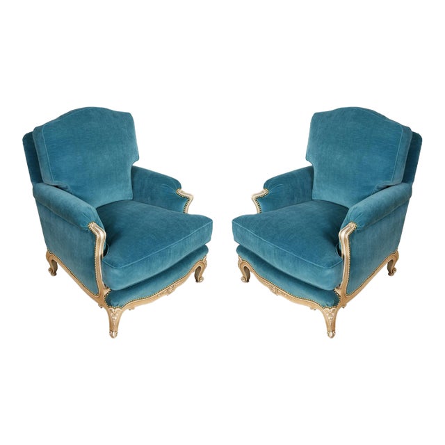 Pair of Vintage Jansen Newly Upholstered Velvet Chairs For Sale