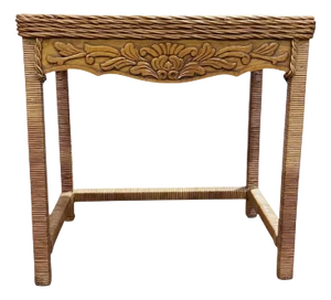 1950s Vintage French Wood and Wicker Side Table